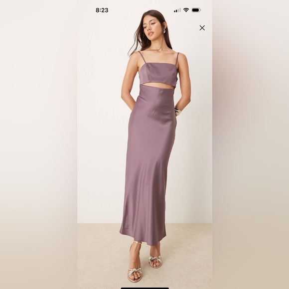 ASOS Dresses & Skirts - ASOS Mauve Satin Cutout Midi Dress